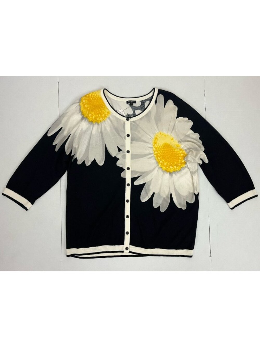 Talbots Women's Plus 2X Sweater Button Front Daisy Flower Cardigan NWT